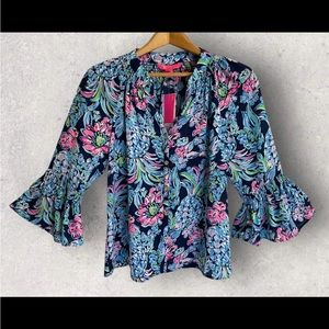Lilly Pulitzer Dakota Top Womens XXS High Tide Pineapple Paradise Blue New